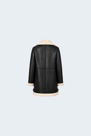 Keira Longline Faux-Shearling Biker Coat Black