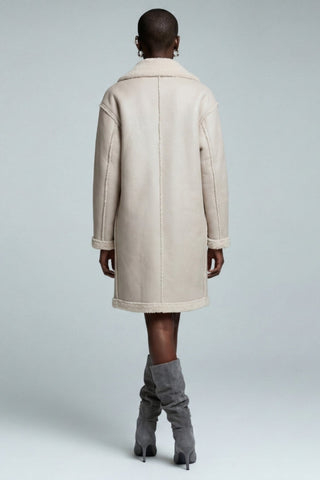 Morgan Double-Breasted Faux-Shearling Coat Grey