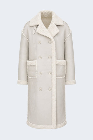 Morgan Double-Breasted Faux-Shearling Coat Grey