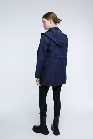 Elle Festival navy short parka, a chic and practical outerwear option for any casual outing.