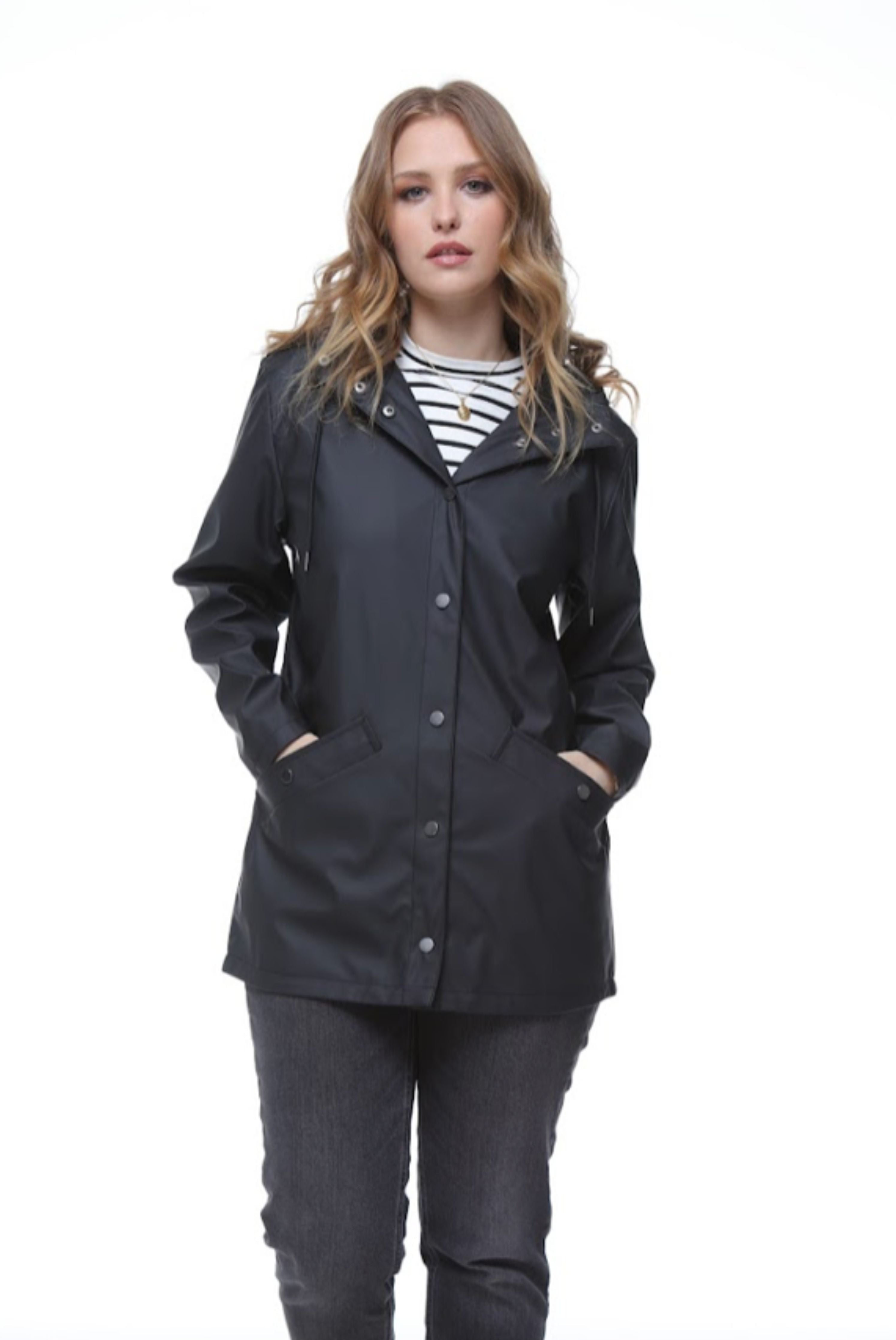 Black hooded mac ladies on sale