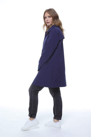 Classic navy mac coat by Elle Jennifer, single-breasted style for a sleek and versatile addition to your wardrobe.