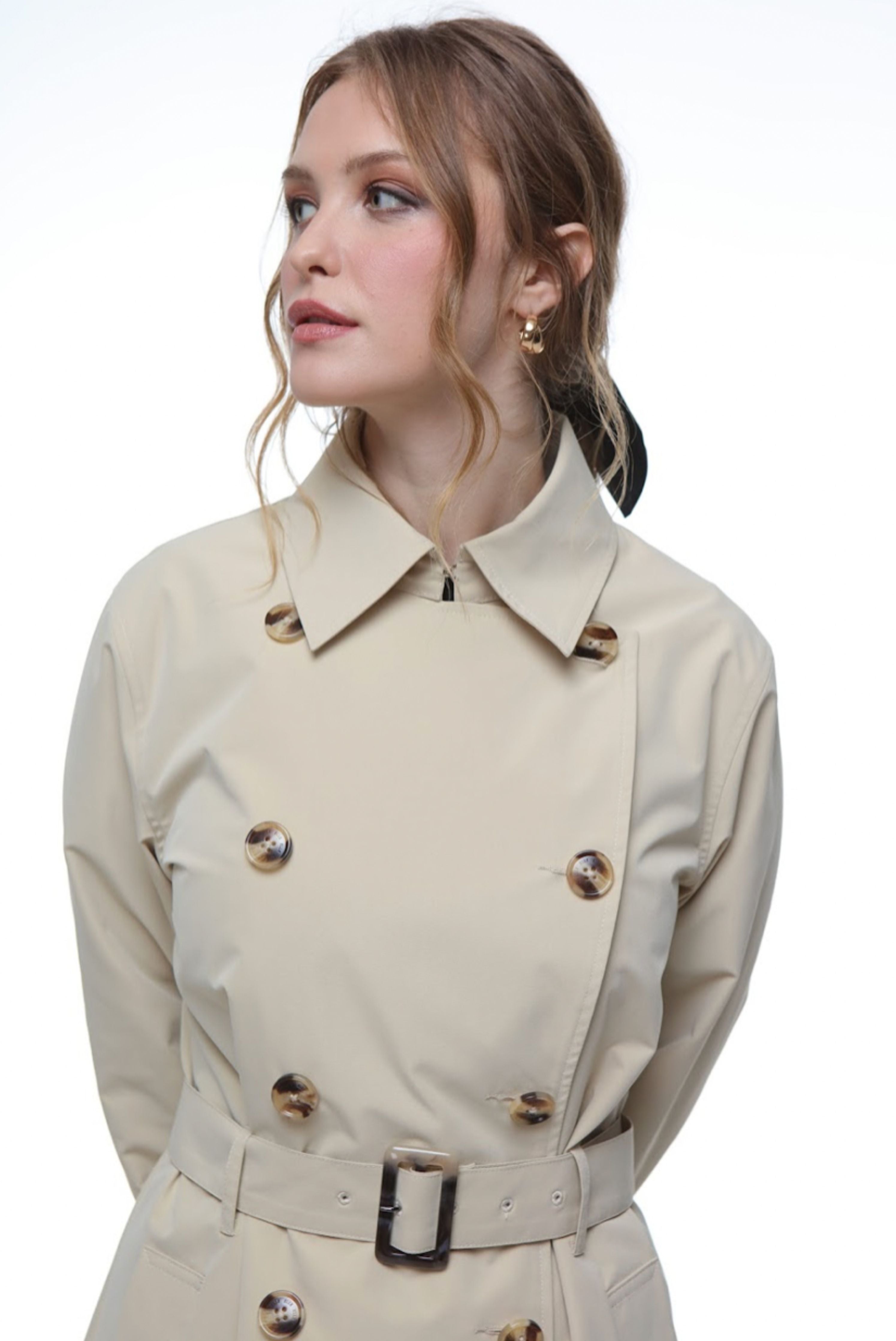 Lola Midi Trench Coat in Ivory Cream