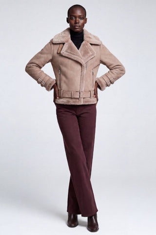 Paige Faux-Shearling Biker Jacket Pale Pink Grey
