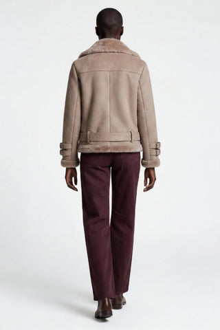 Paige Faux-Shearling Biker Jacket Pale Pink Grey