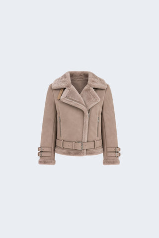 Paige Faux-Shearling Biker Jacket Pale Pink Grey