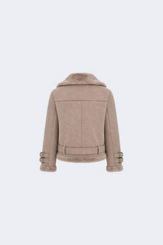 Paige Faux-Shearling Biker Jacket Pale Pink Grey