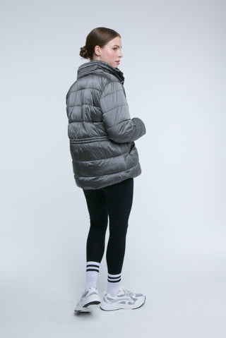 Cosy grey Elle Puffa Jacket, ideal for layering up and keeping warm in cold weather.
