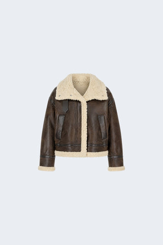 Sydney Cropped Faux-Shearling Aviator Jacket Brown