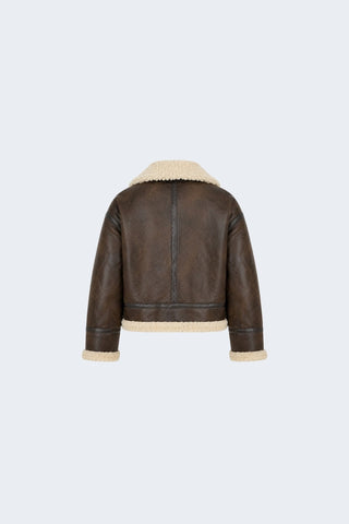 Sydney Cropped Faux-Shearling Aviator Jacket Brown